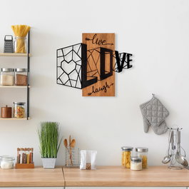 Wallity Live Love Laugh - 380 Escultura de Pared en Nogal y Negro